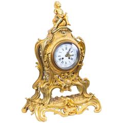 Antique French Gilt Bronze Rococo Mantel Clock, circa 1850