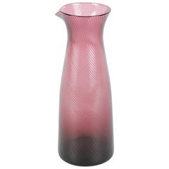 Vintage Italian Glass Carafe by Venini Ribbed Texture, 1950