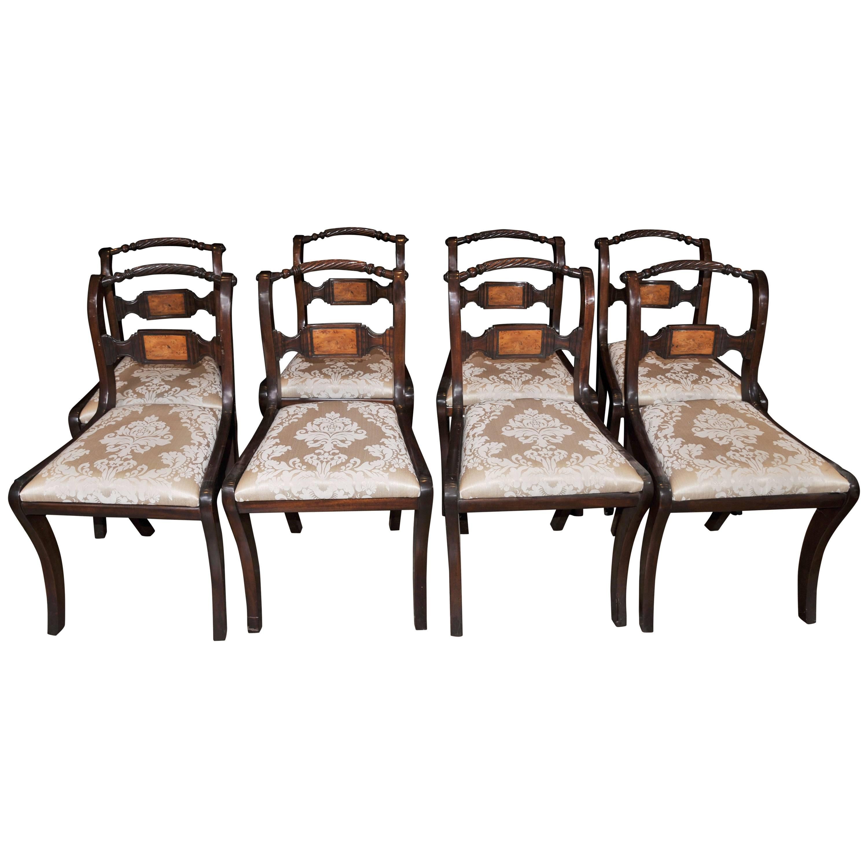 Set of Eight Mahogany Regency Style Dining Chairs Rope Backs For Sale