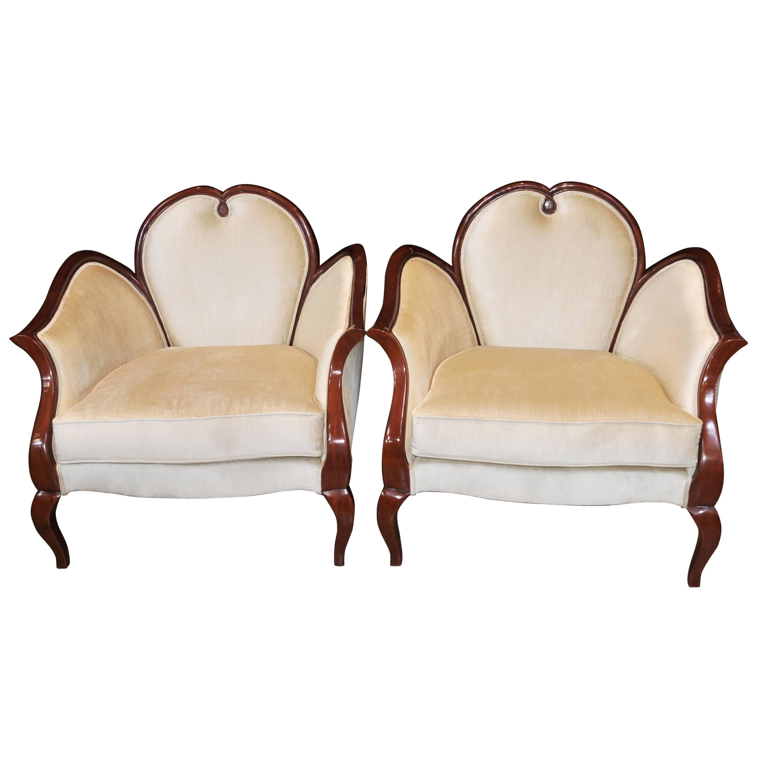 French Empire Style Heart Arm Chairs Fauteils Regency Furniture For Sale
