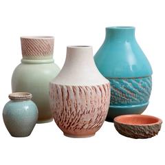 Bellissimo set di cinque pezzi in ceramica di Pol Chambost, Francia, anni '40