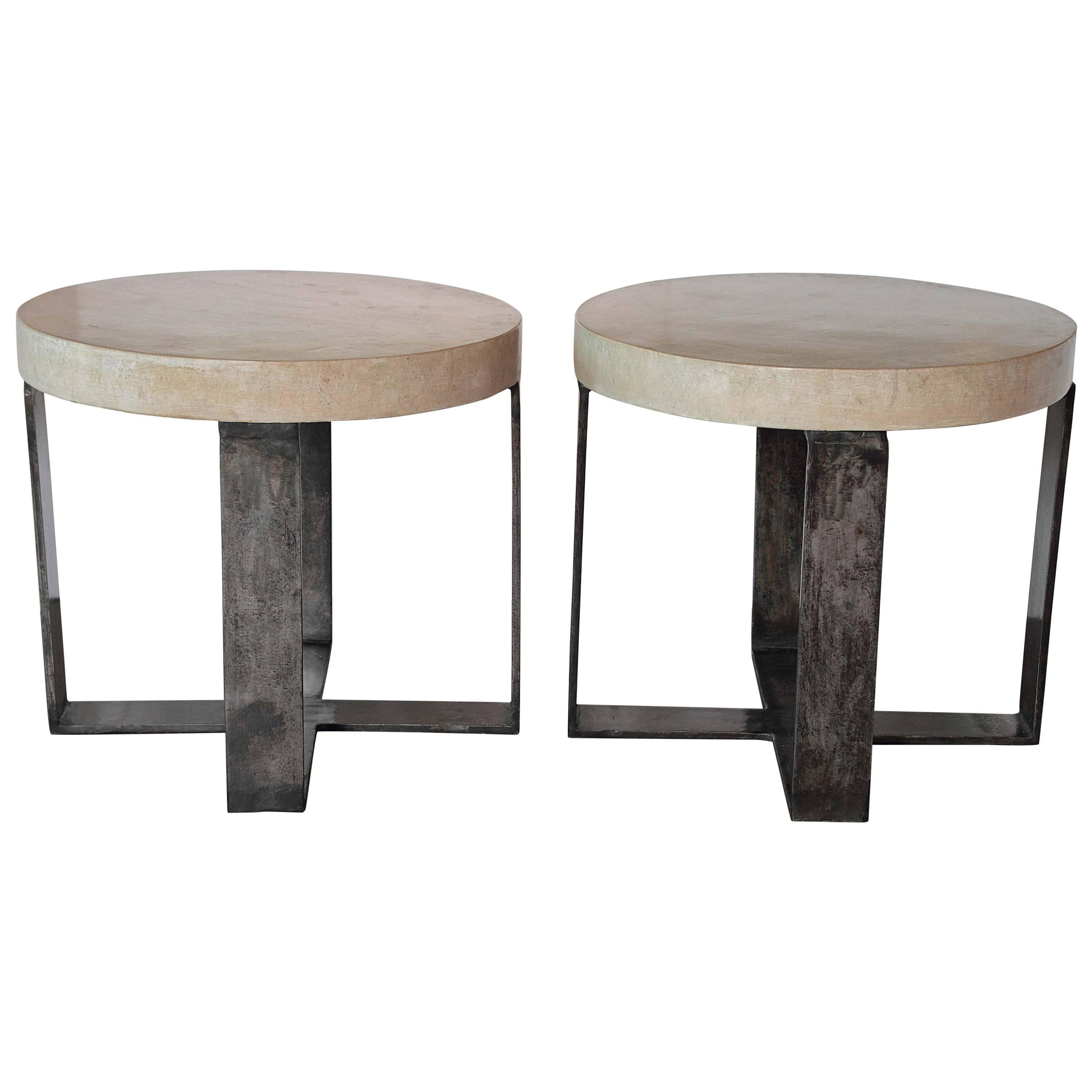 Taupe Antique Limestone X-Base End Tables