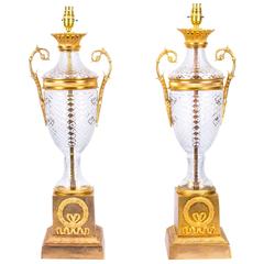 Pair of Fine Cut-Glass and Ormolu Empire Style Lamps Wired 7