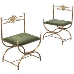 Pair of Vintage Italian Empire Style Brass Chairs, 1950s
