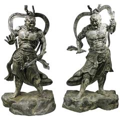 Monumental Pair of Impressive Japanese Bronze Nio Buddha Guardian Statues