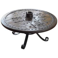 Medieval Forged Iron and Hardwood Wagon or Chariot Wheel Coffee Table