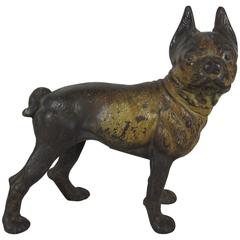 Antique Hubley Cast Iron French Bulldog Doorstop with Original Painted Finish