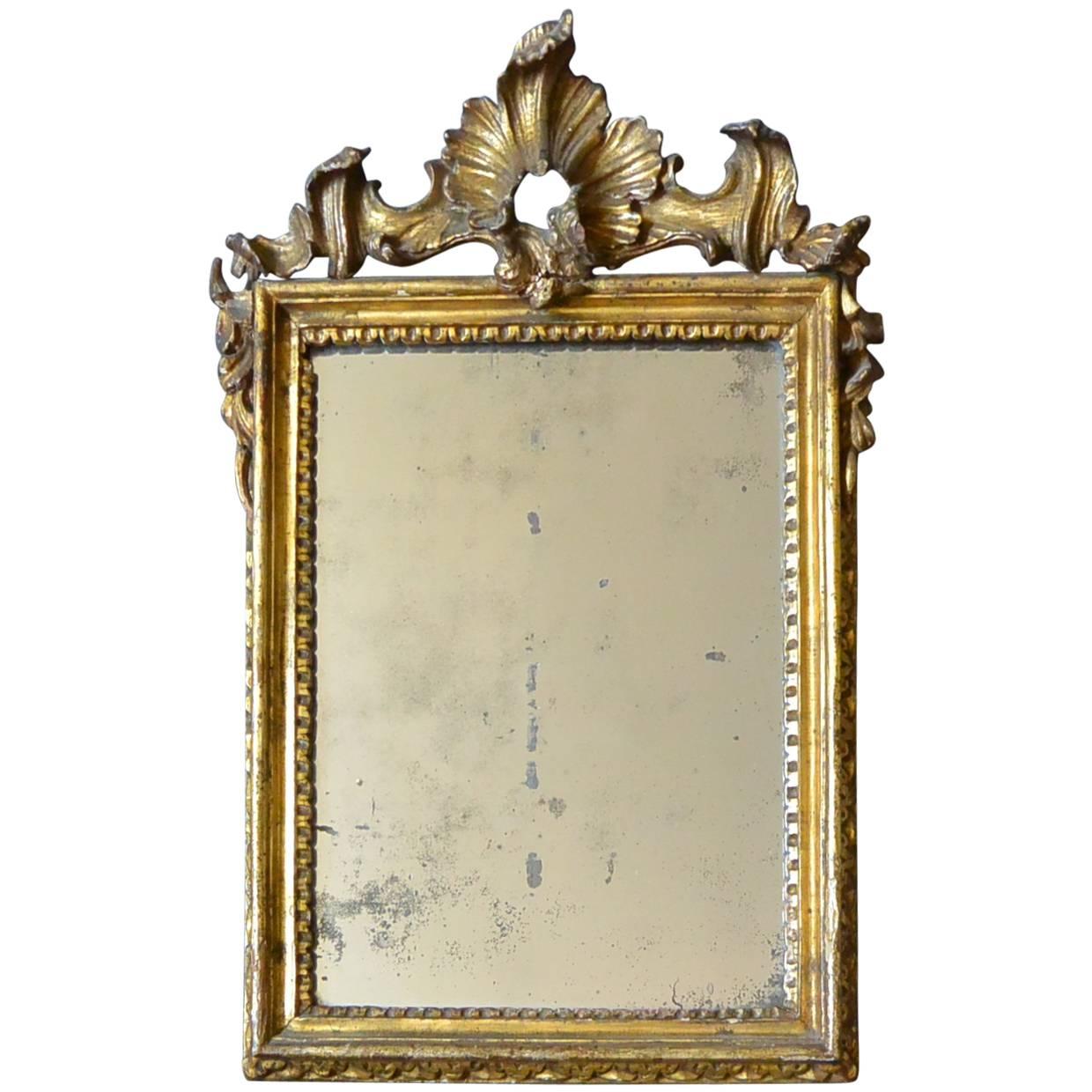 Small Italian 18th Century Rococo Gilt Carved Mirror
