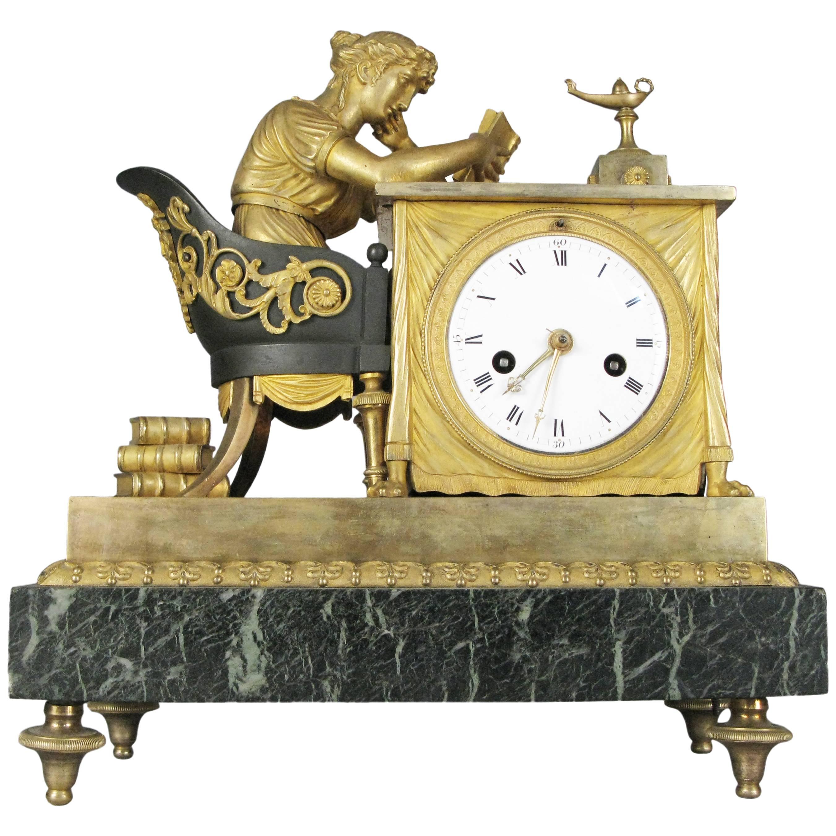 Antique 19th Century French Empire Gilt Bronze and Marble Mantel Clock