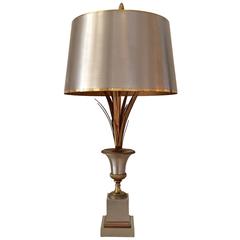 Table Lamp in Steel and Gilt Bronze by Maison Charles