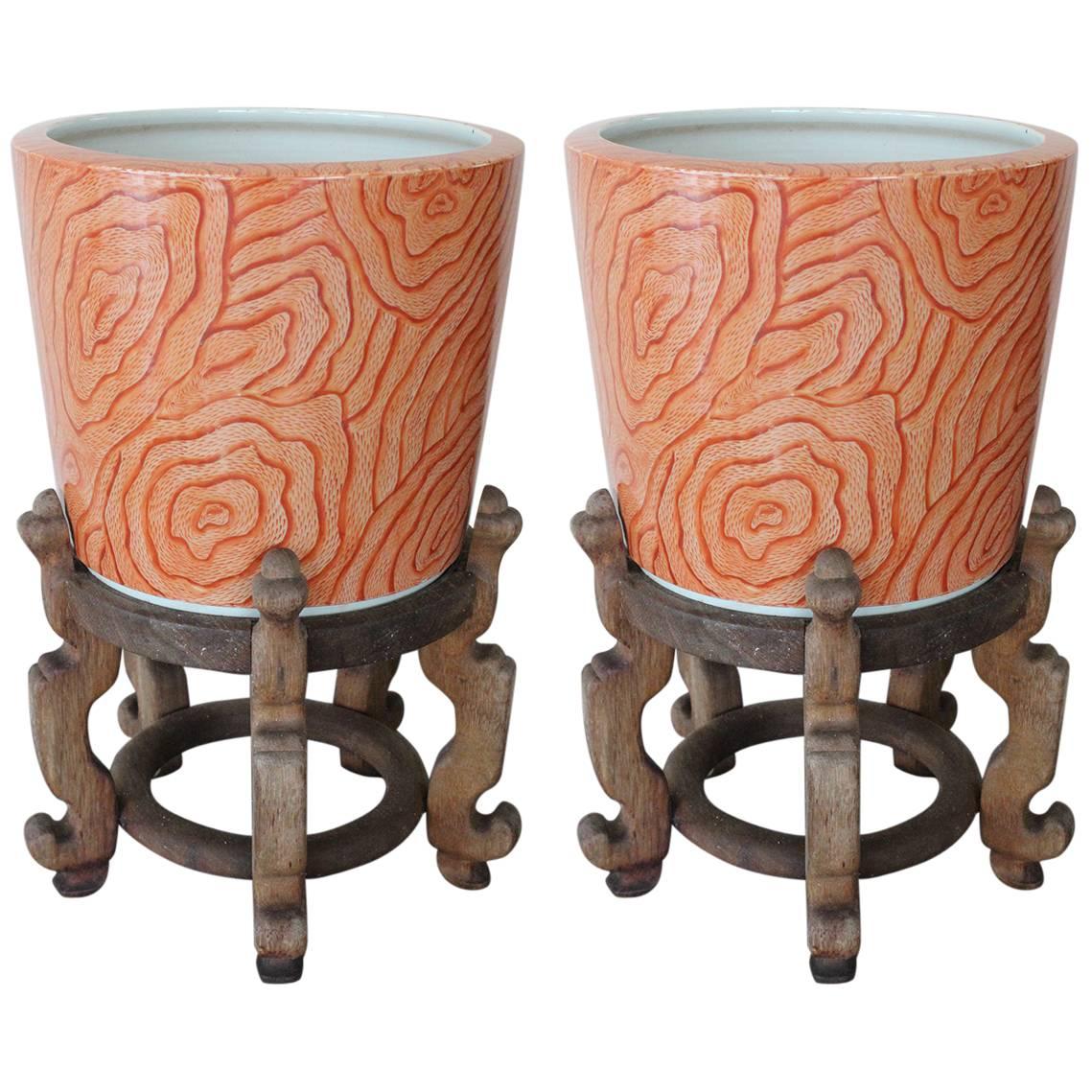Pair of Asian Style Cachepots Attributed to Karl Springer