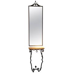 Gilbert Poillerat, Console and Mirror, Wrought Iron, Marble, circa 1940 1
