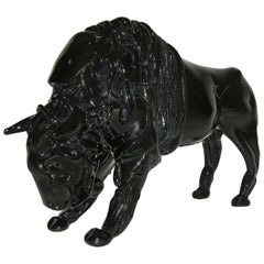 Romano Dona' 1980 Italian Black Murano Art Glass Bison Modern Sculpture 