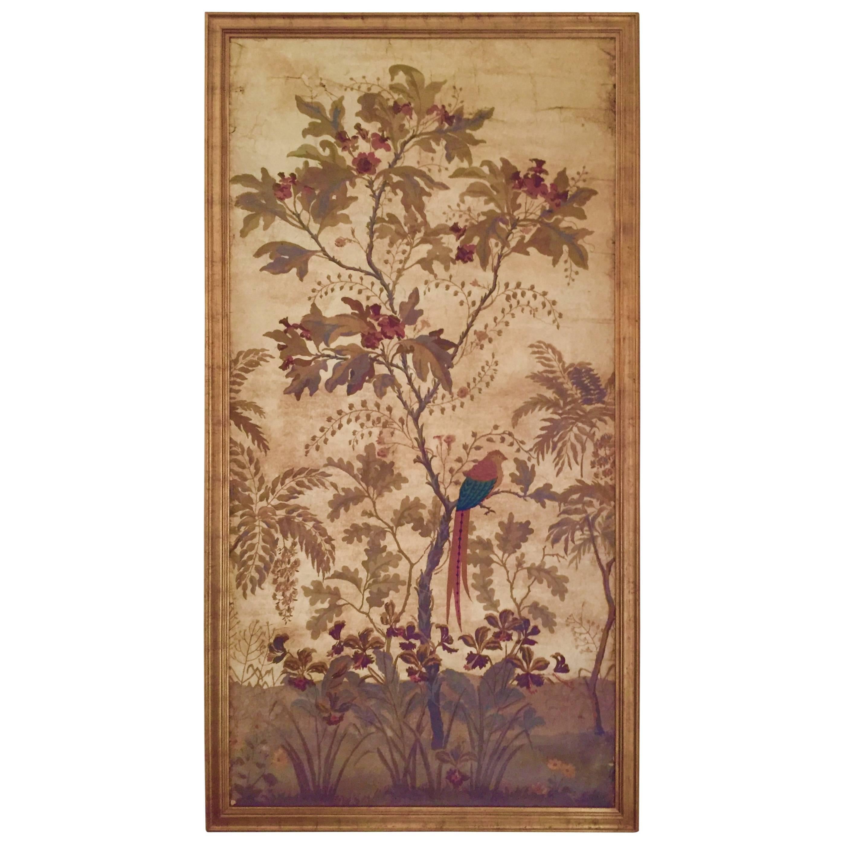 Large Decorative Painted Panel in Gilt Frame