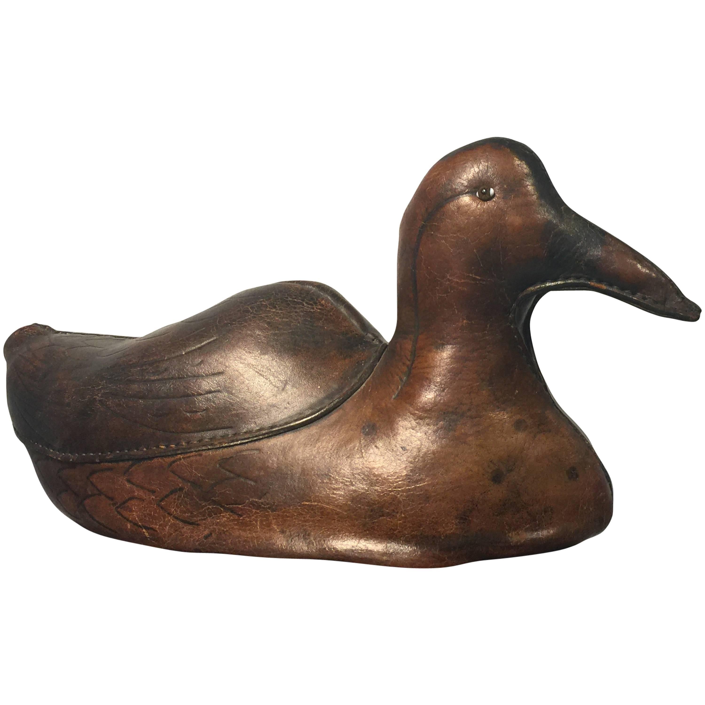 Amazing Leather Duck by Abercrombie and Fitch, circa 1950 For Sale