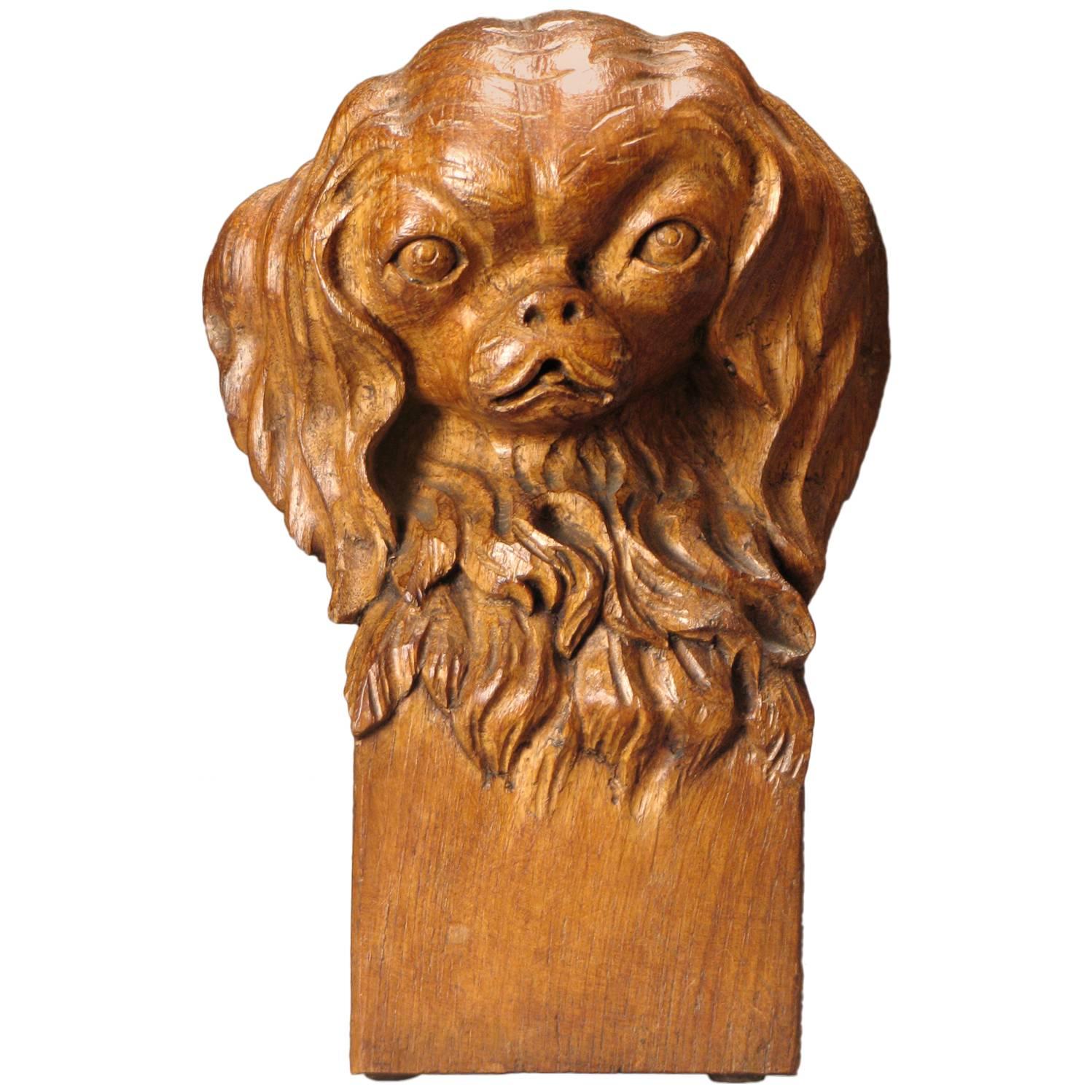 A Continental Oak Bust of a Japanese Chin Dog, Signed: Fr. Lemmens