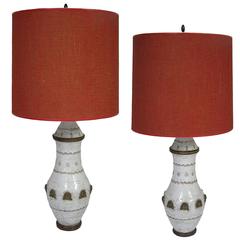 Pair of Mid-Century Modern Italian Pottery Lamps by Ugo Zaccagnini, circa 1950s