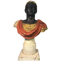 Handsome Hand-Carved and Painted Bust of Julius Caesar