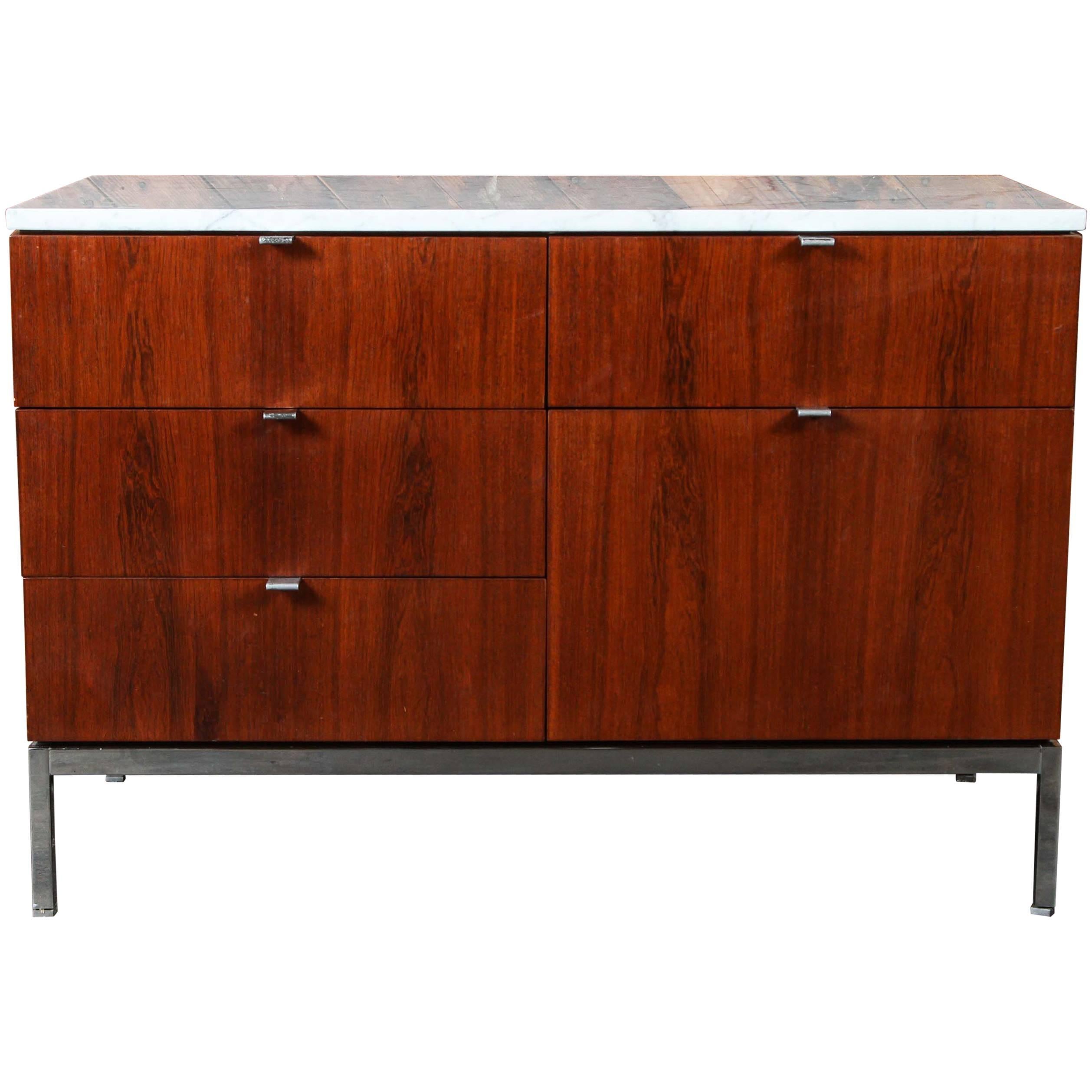 Mid-Century Florence Knoll Rosewood Marble Chrome Credenza For Sale