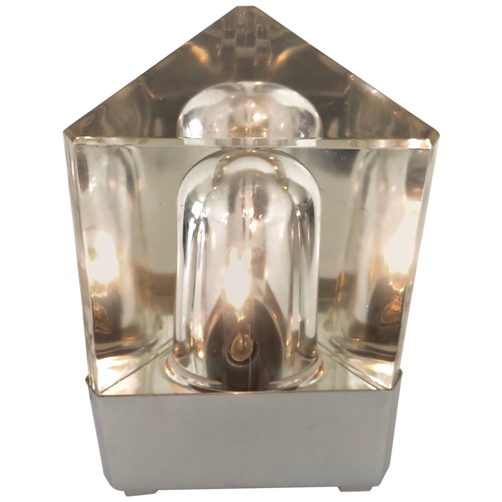 Italian Fidenza Vetraria Glass Table Lamp with Stainless Steel Base