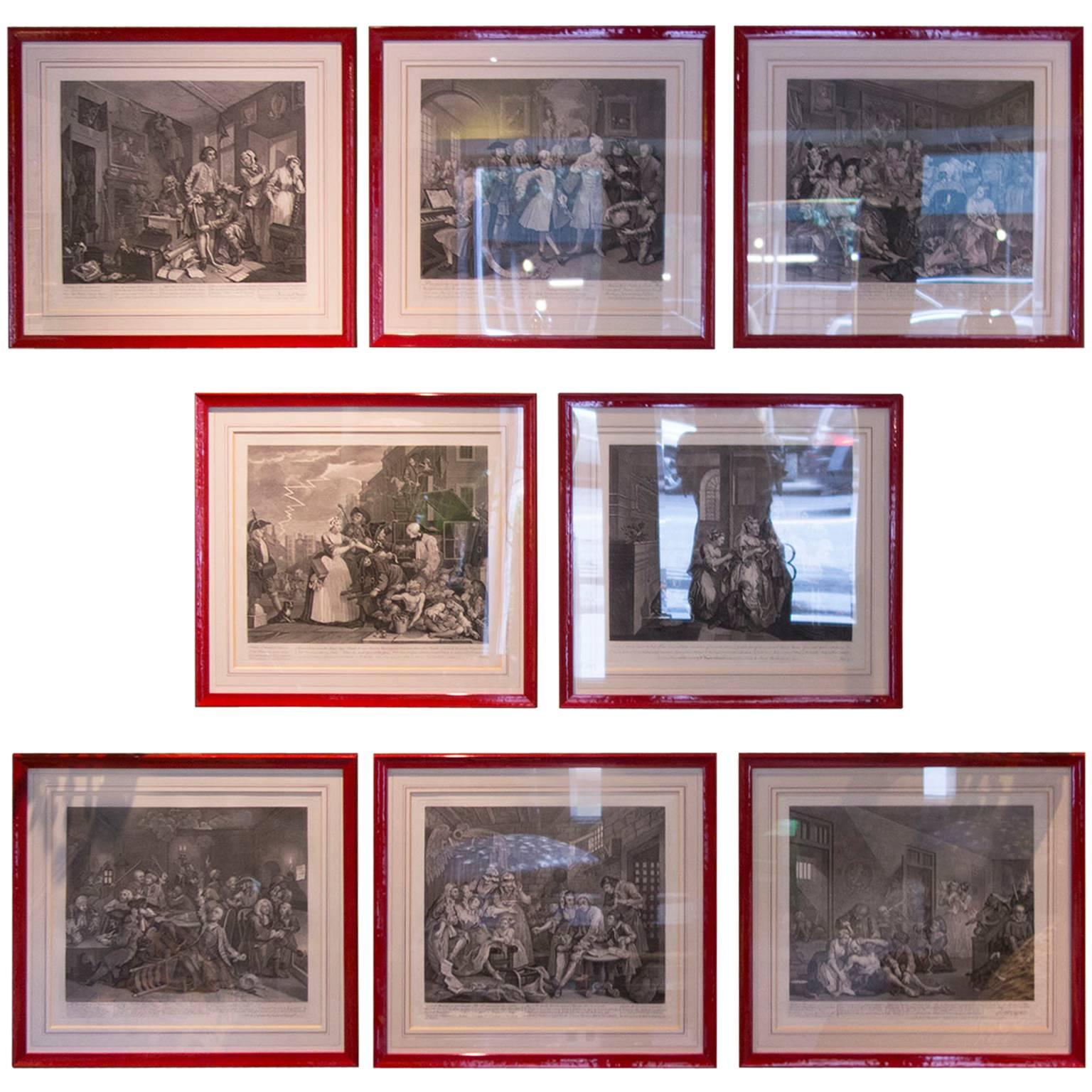Set of Eight Engravings "A Rake's Progress" by William Hogarth For Sale