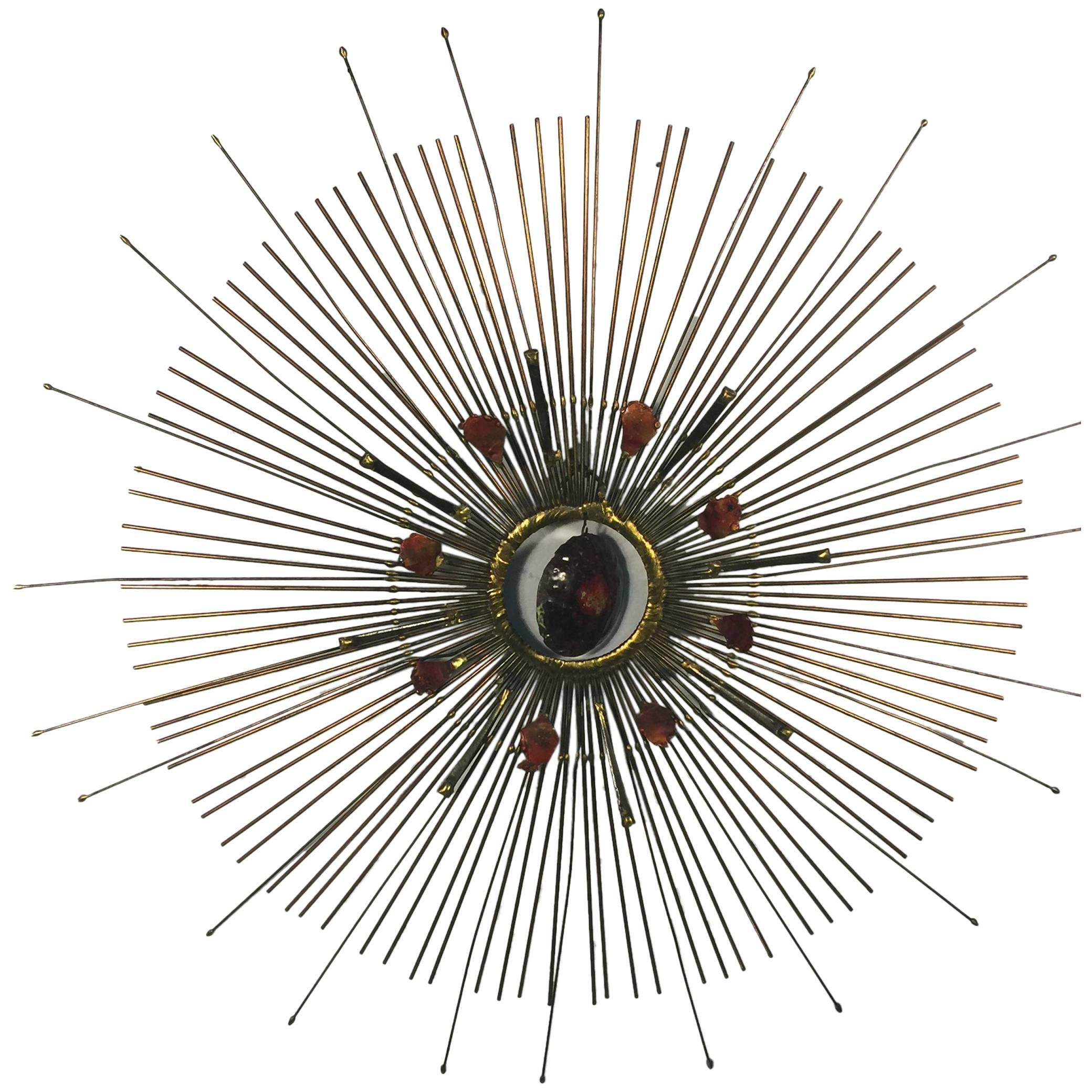 Beautiful Curtis Jere Wall-Mounted Sunburst Sculpture with Removable Center For Sale