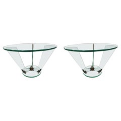Near Pair Italian Fontana Arte Attributed Glass And Bronze Tables