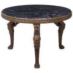 1920s Carved Oak Marble-Top Coffee Center Table