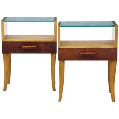 Vintage Pair of 1960s Scandinavian Modern Birch and Walnut Bedside Tables