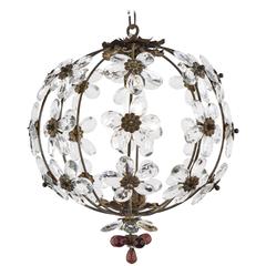 French Antique Crystal Flowers and Brass Chandelier