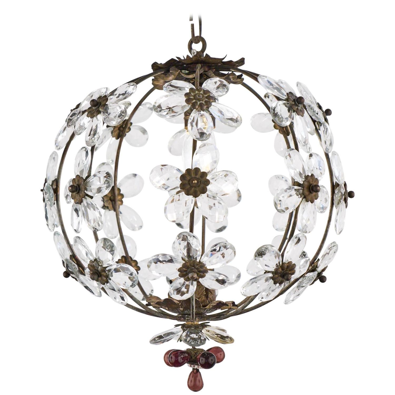 Crystal Flower Chandelier Designs French Antique Crystal Flowers And Brass Chandelier At 1stdibs