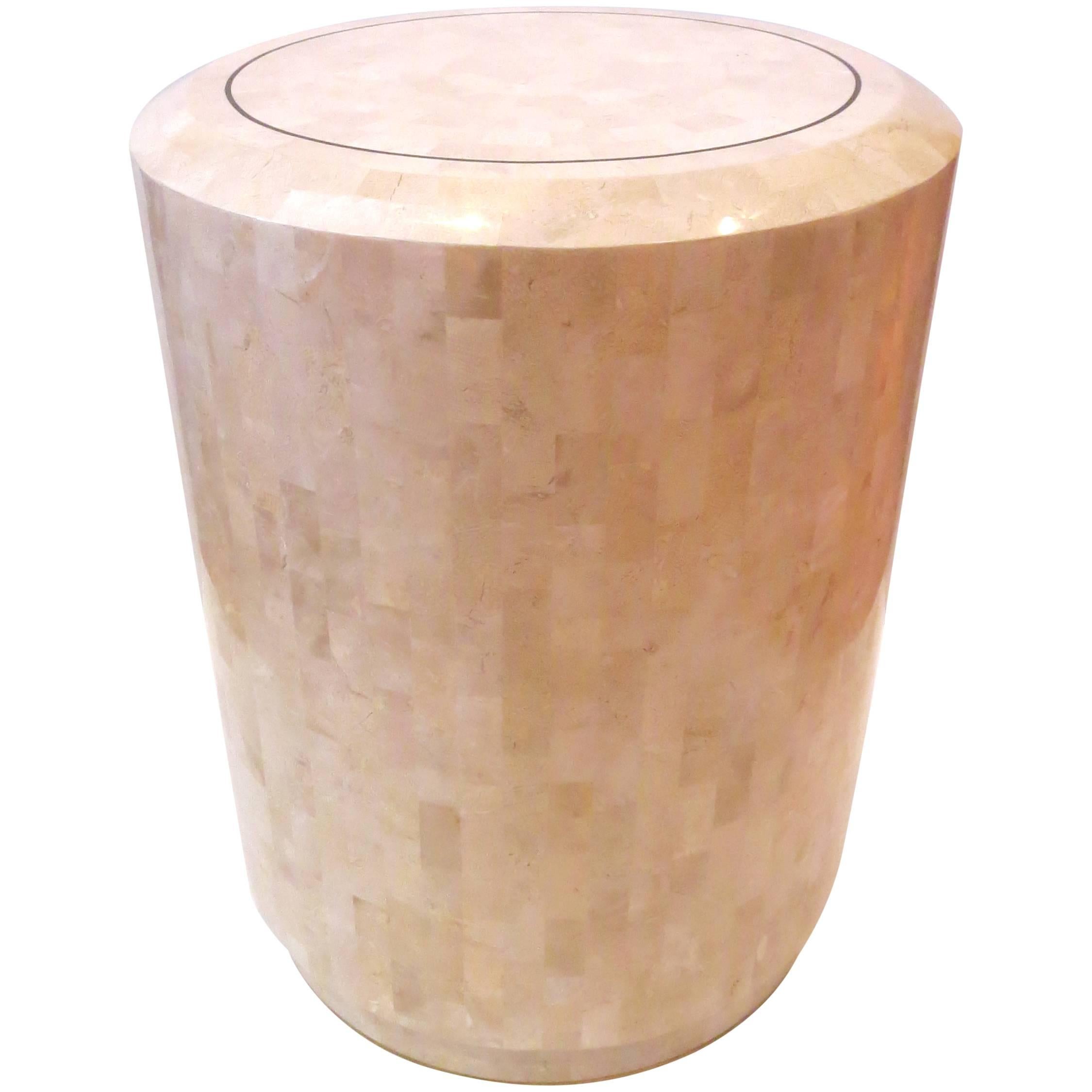 Tessellated Fossil Stone Pedestal by Maitland Smith with Brass Accents