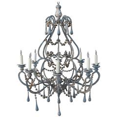 Italian Painted Eight-Light Wood and Iron Chandelier