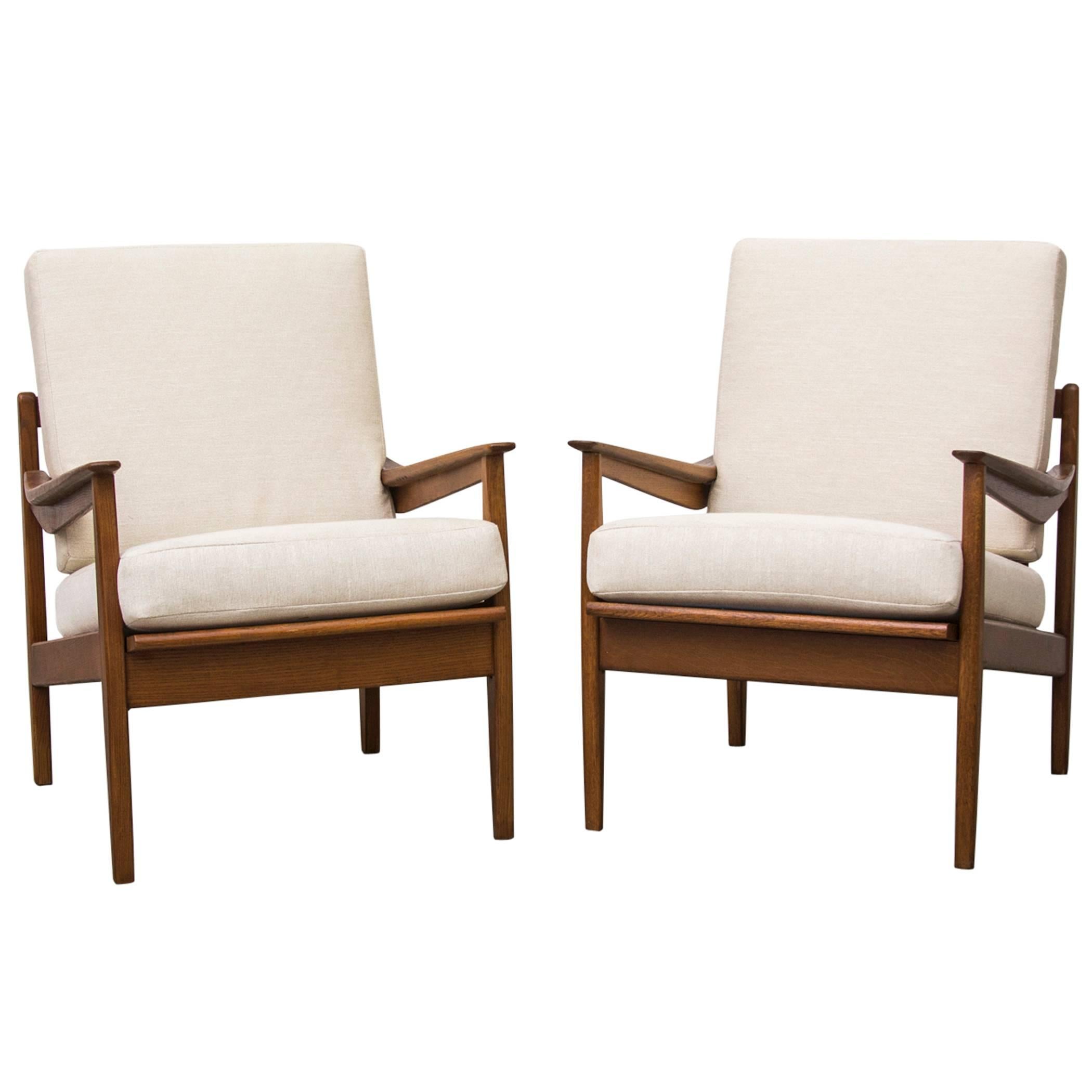 Pair of Danish Mid-Century Lounge Chairs in Bone