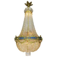 Antique Fine French Empire Style 19th-20th Century Gilt Bronze and Cut-Glass Chandelier