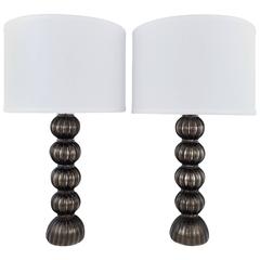 Murano Smoked Mercury Glass Pair of Table Lamps