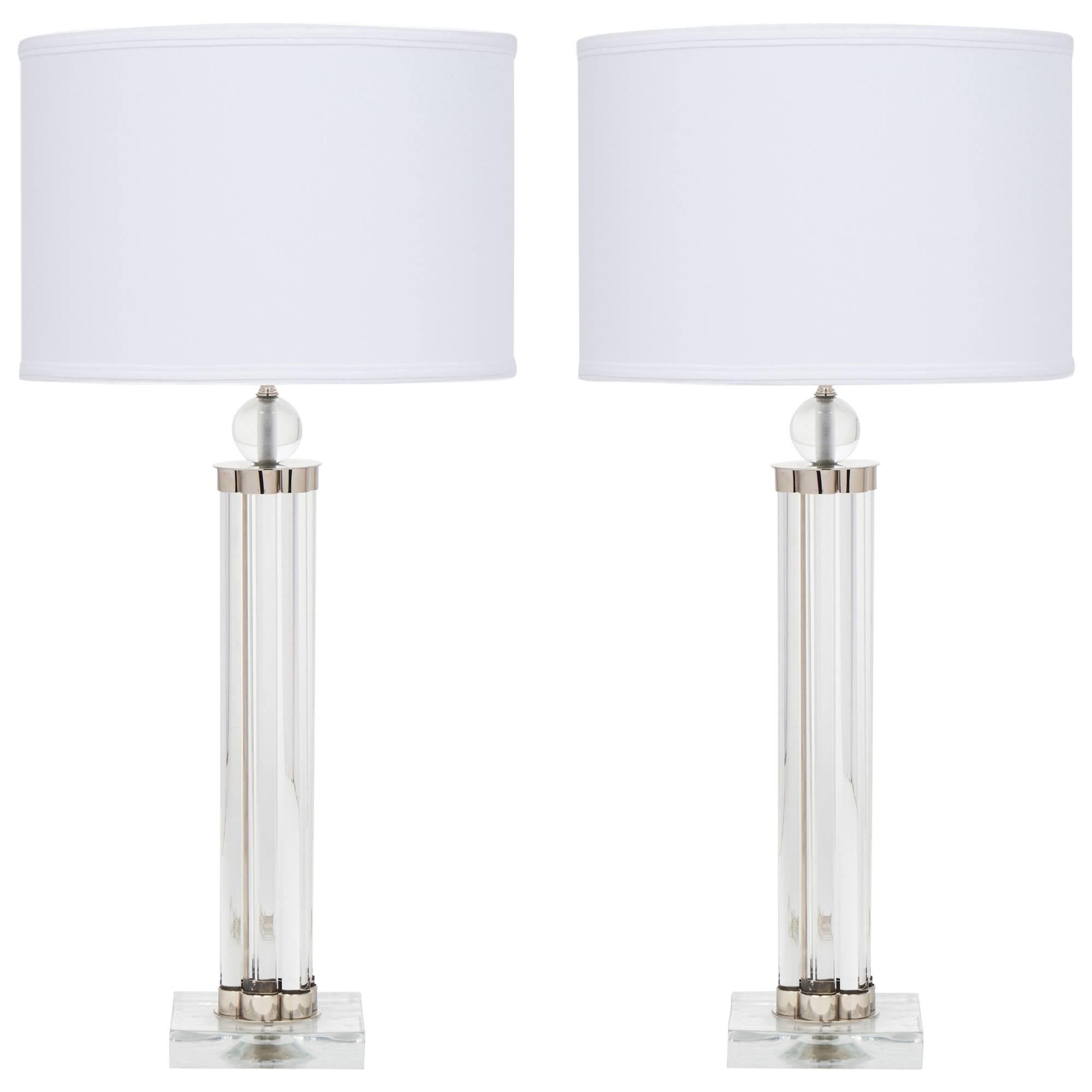 Modernist Pair of Murano Glass Tube with Chrome Table Lamps