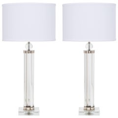 Modernist Pair of Murano Glass Tube with Chrome Table Lamps