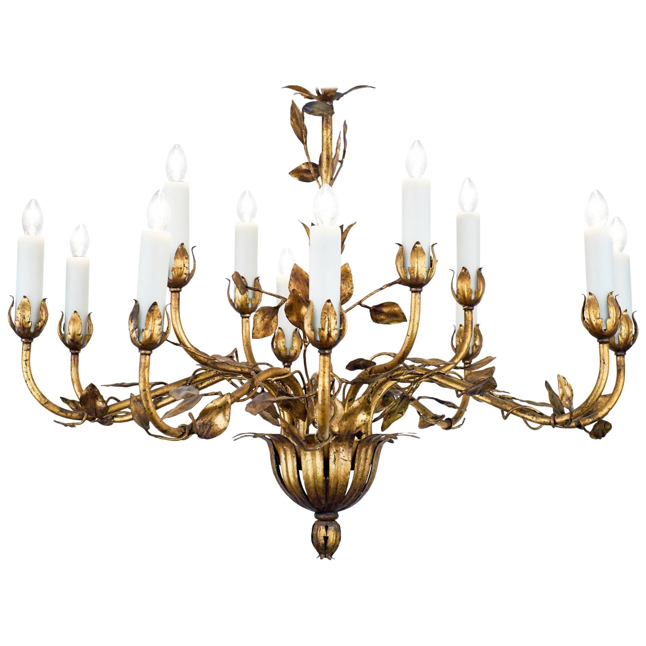 French Gold Leaf Tole Chandelier