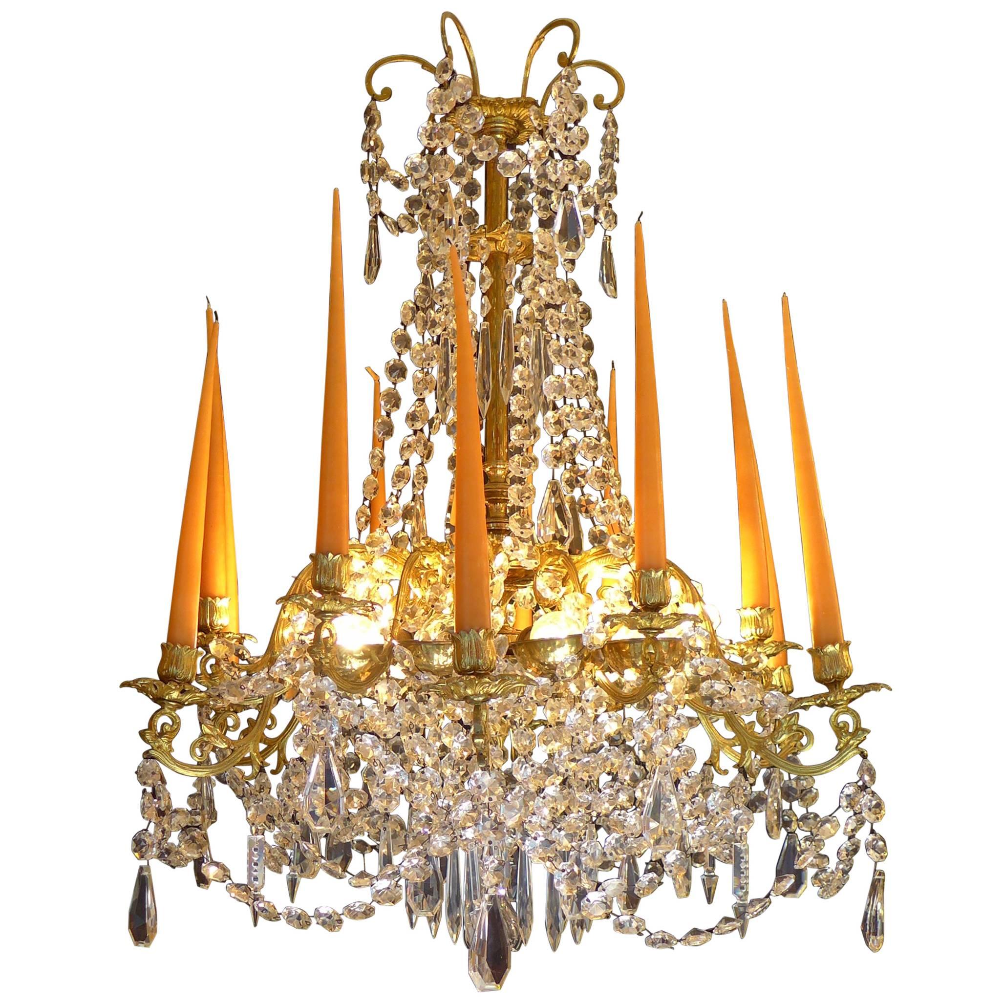 French Louis XVI Style Gilt Bronze and Crystal Chandelier Attributed to Baguès