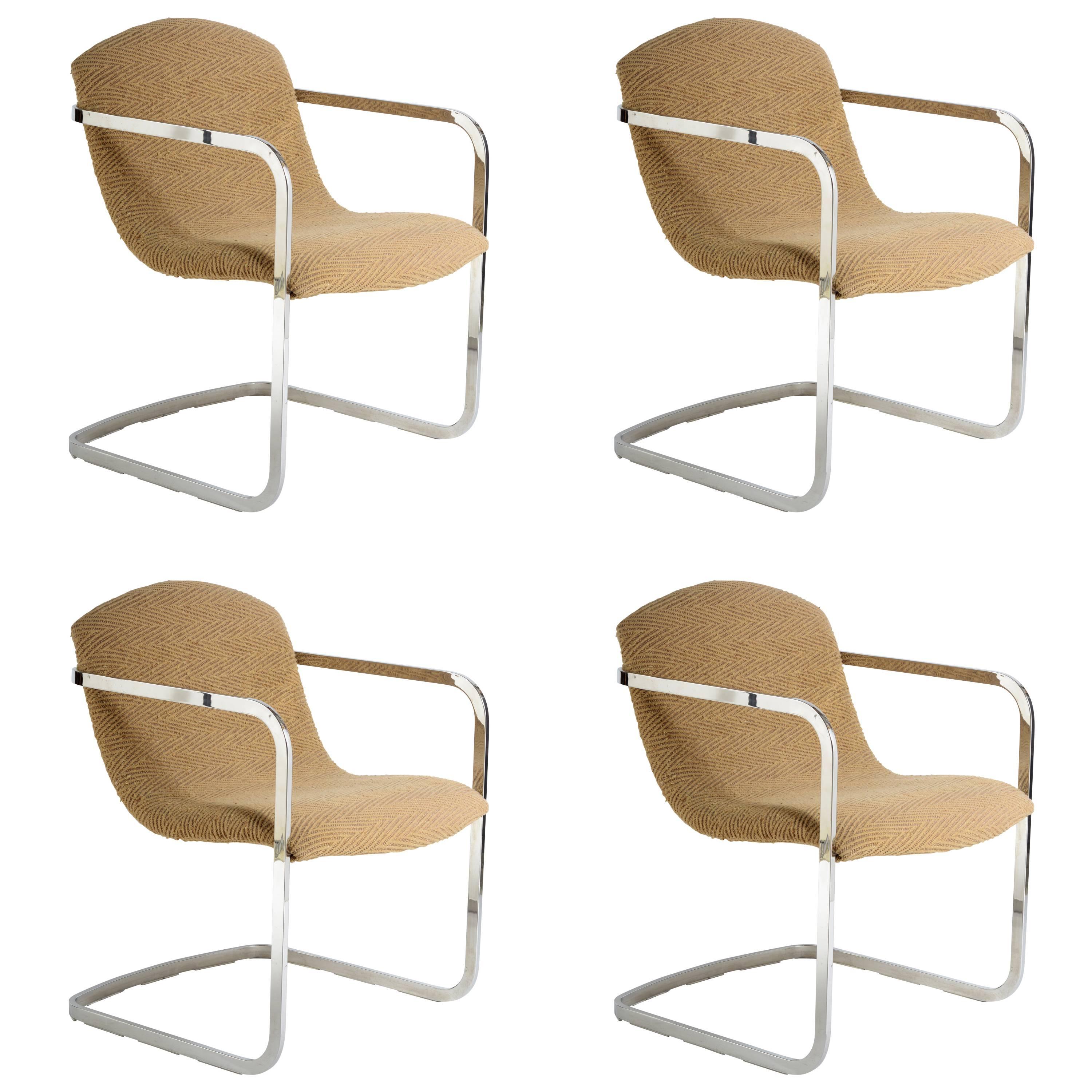 Four Stylish Italian 1970s Chrome Chairs with Original Fabric For Sale