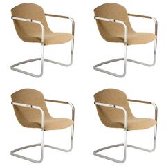 Four Stylish Italian 1970s Chrome Chairs with Original Fabric 3