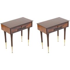 Pair of Elegant Exotic Wood Italian 1950s Nightstands or Side Tables