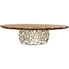 Aged Brass Table with Solid Oak Top and Brass Base 10
