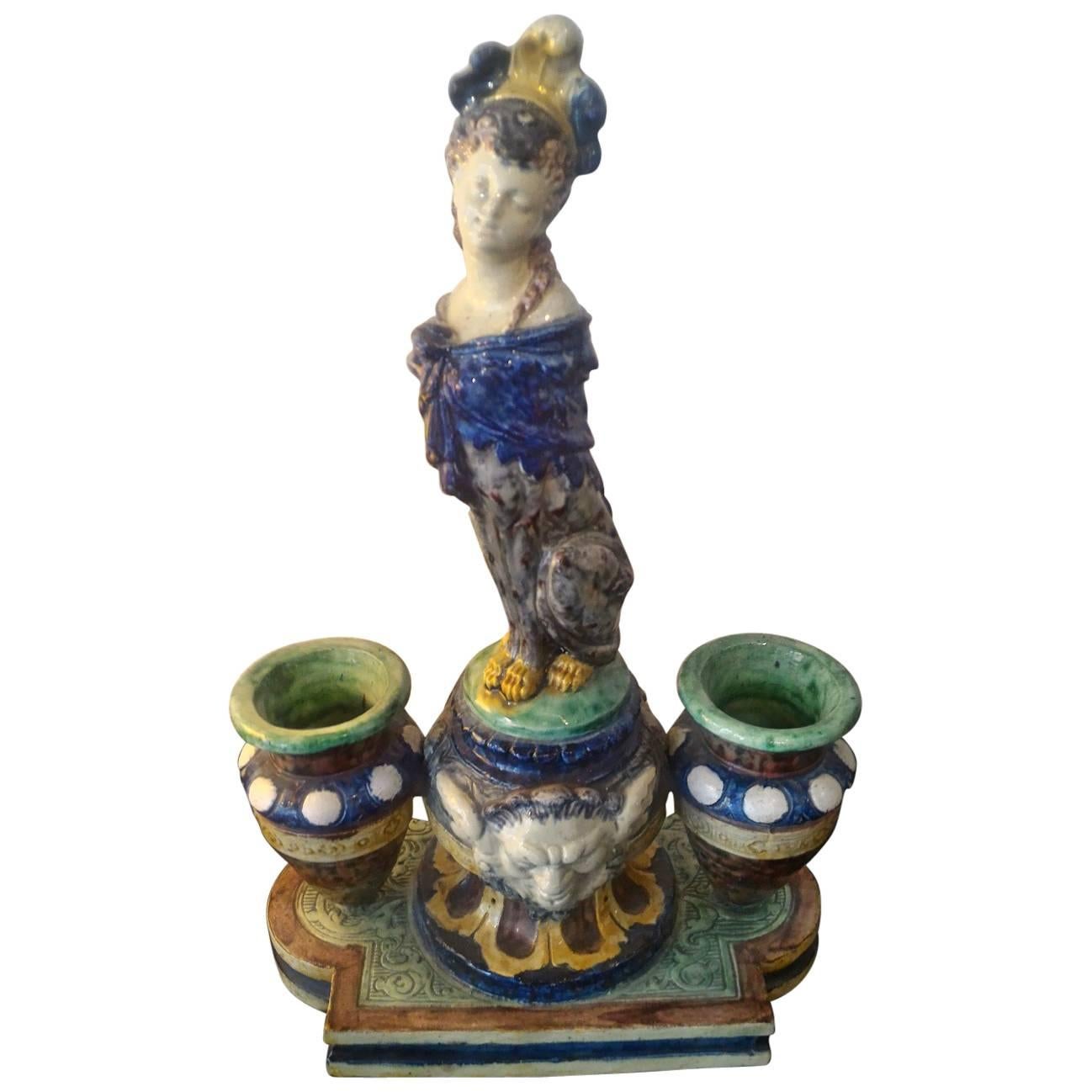 Thomas Sergent Palissy Ware 19th Century Inkwell For Sale