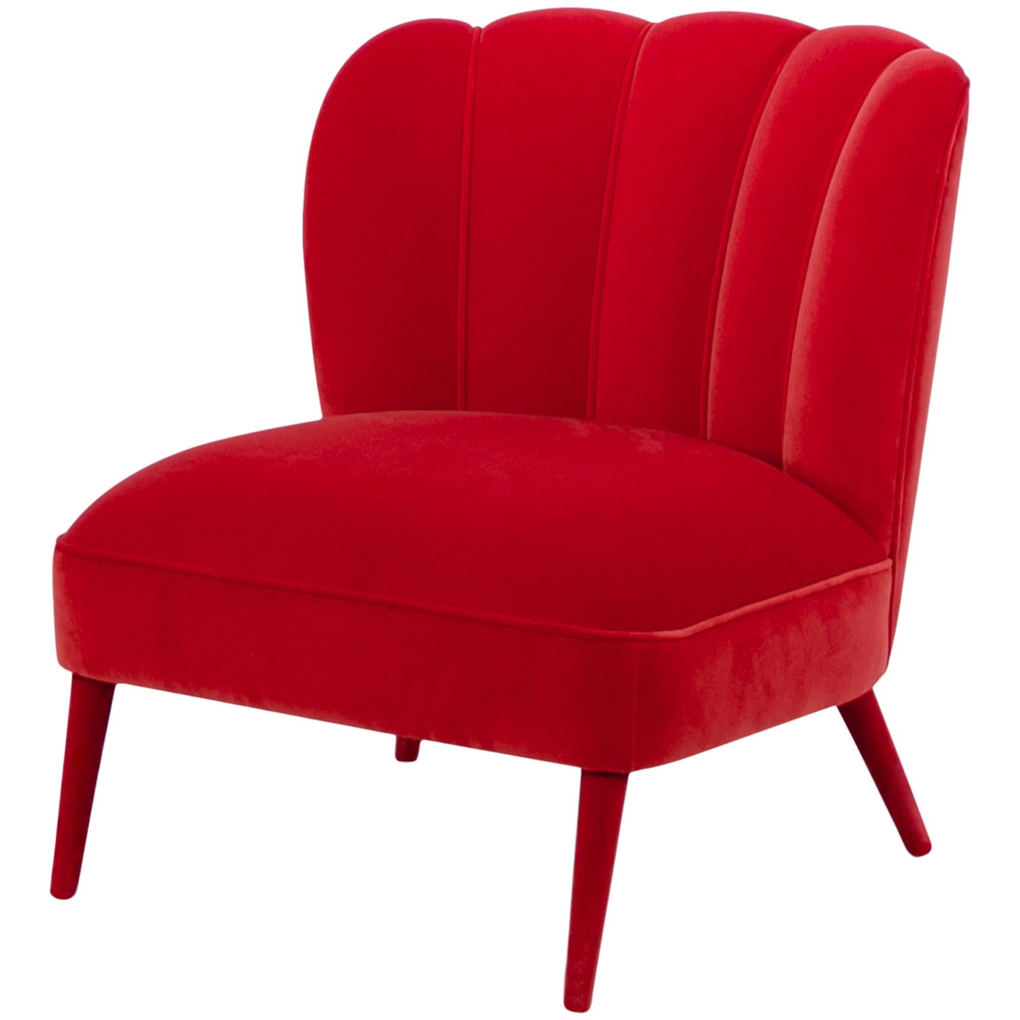 Red Dragon Armchair in Red Velvet For Sale