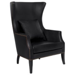 Kokomo Black High Armchair in Leather with Aged Gold Nails