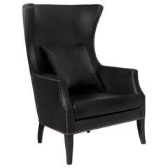 Kokomo Black High Armchair in Leather with Aged Gold Nails 12