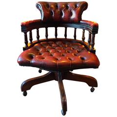 Antique Style Captains Chair Desk Chesterfield Leather Ox Blood