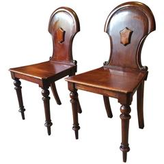 Antique Pair of Hall Chairs 19th Century Solid Mahogany Victorian
